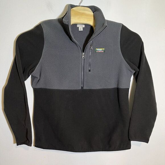 LL Bean Women's M Polartec Katadin Fleece Colorblock 1/2 Zip Pullover Black Grey - Picture 1 of 6